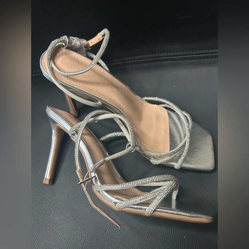 Elegant Silver Strappy Heels